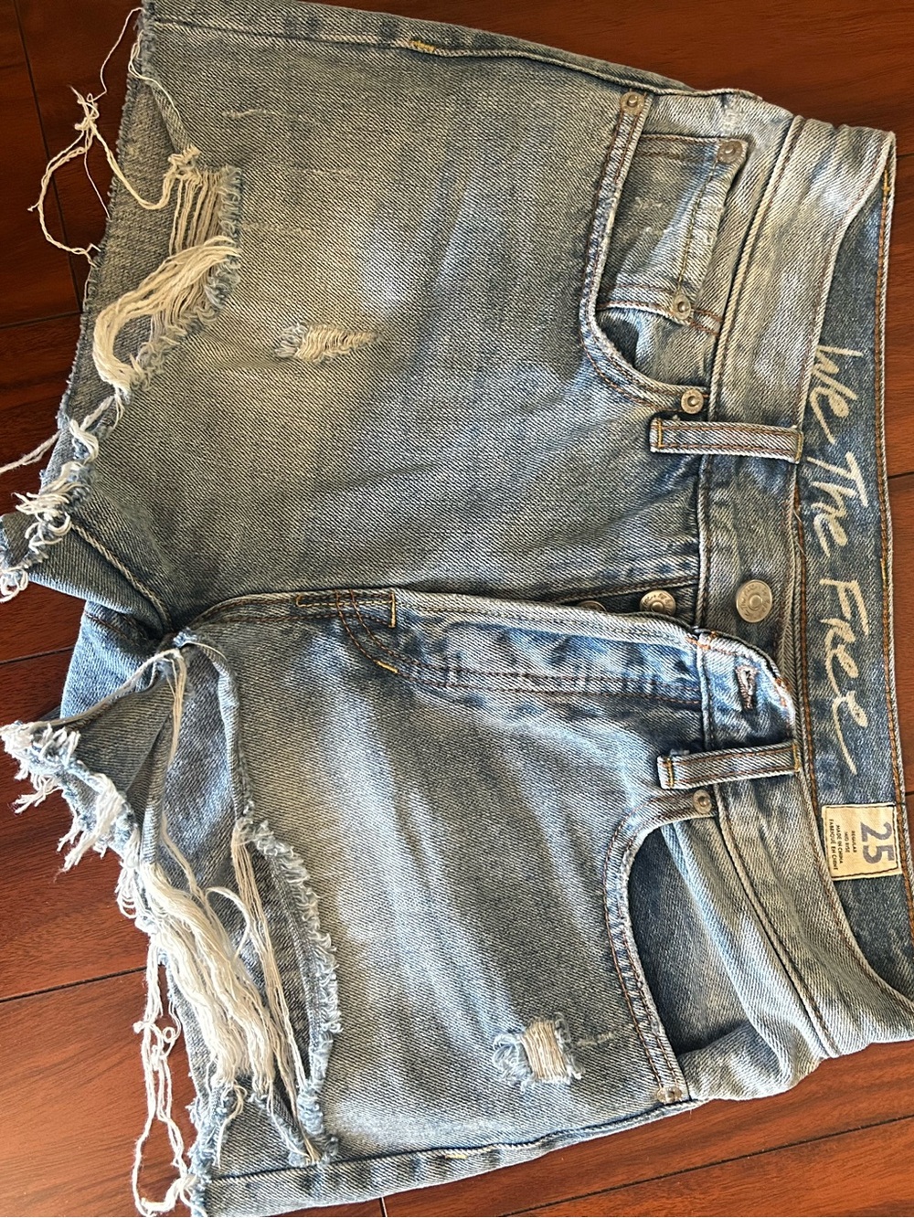 Free People Washed Light Blue Distressed Denim Cutoff Shorts